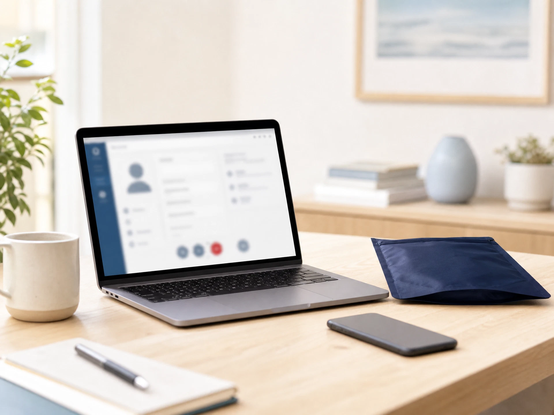 Bright home office prepared for a private online health consultation