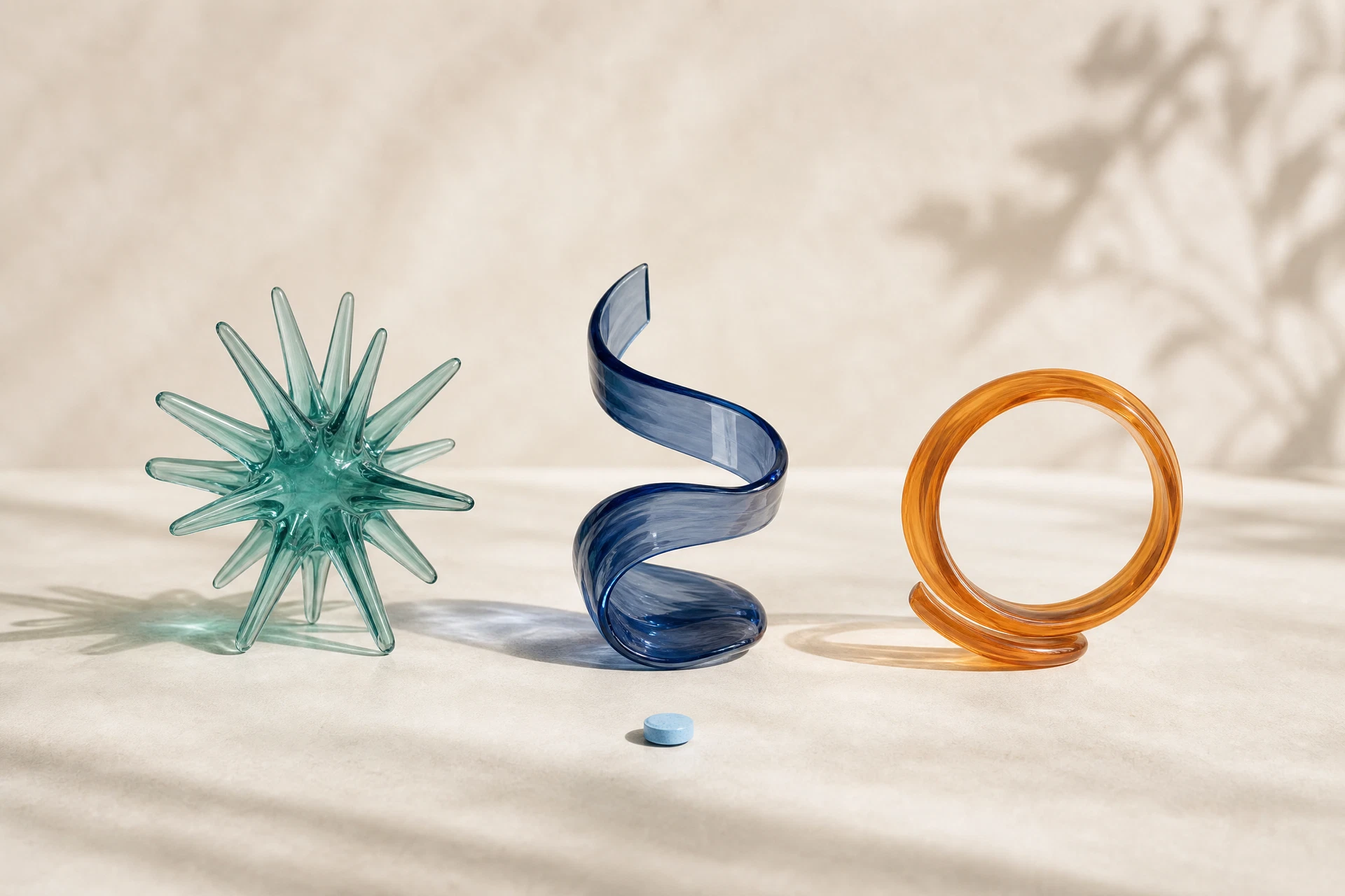 Abstract editorial illustration of three pathways converging around one tablet